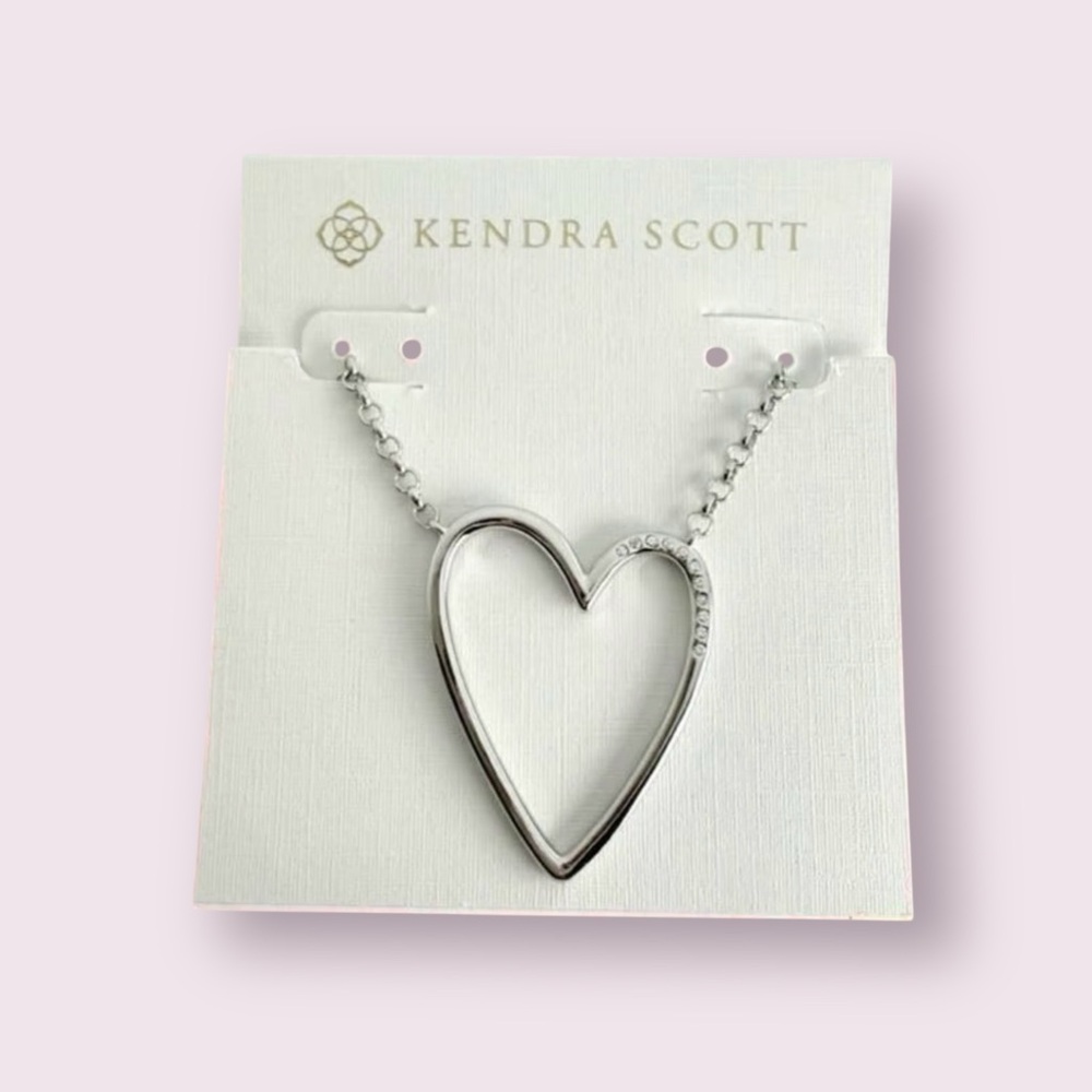NEW Kendra Scott Ansley Heart Pendant Necklace, Rhodium-Plated